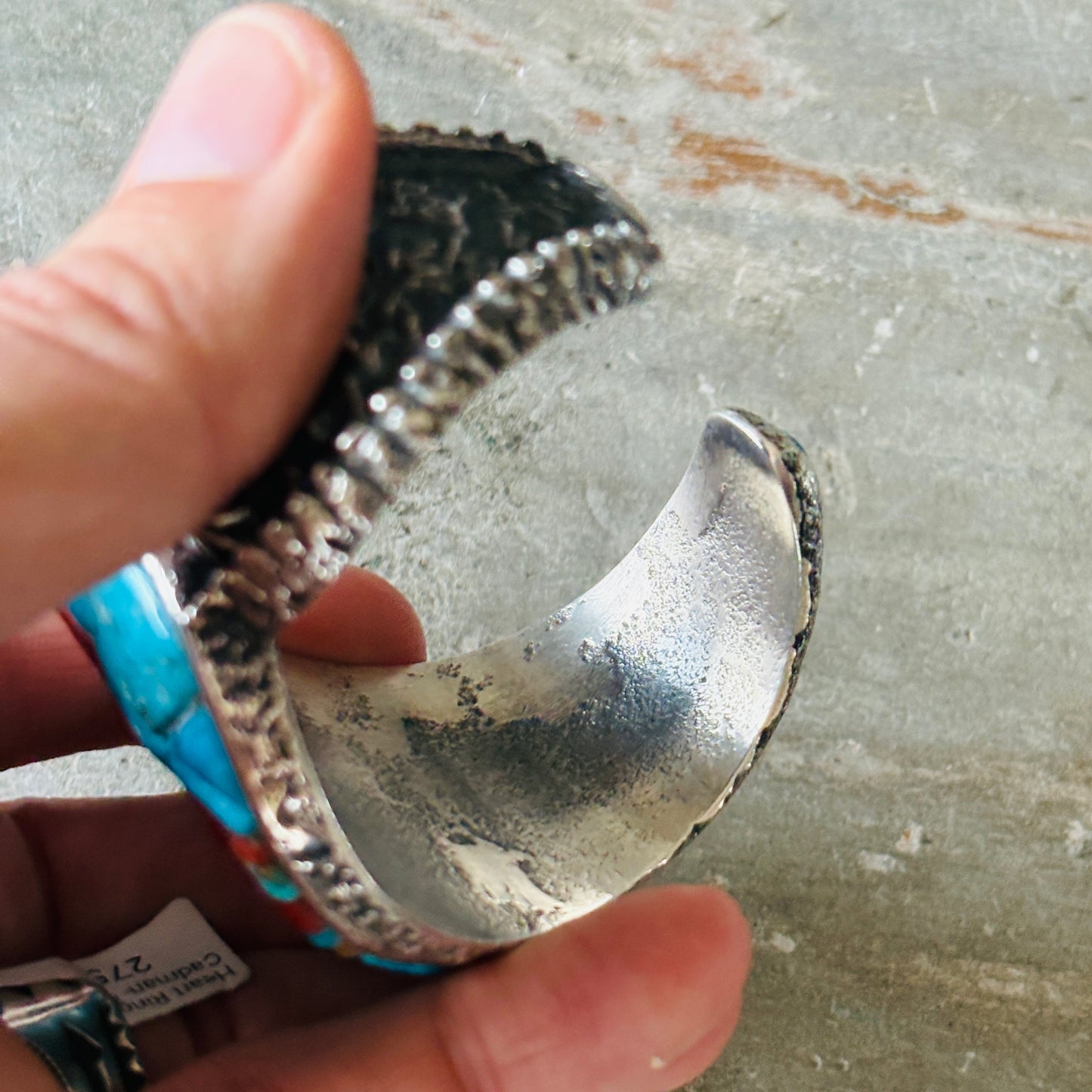 Navajo Lester James Sterling Silver - Red Coral & Kingman Turquoise Cobblestone Cuff