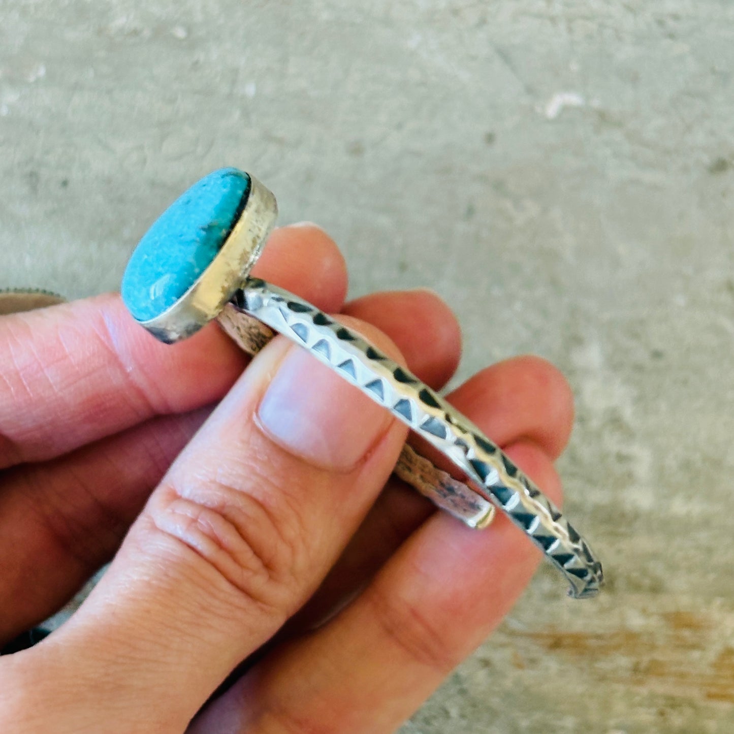 Navajo Delaine & Dwayne Nez Sterling Silver & Sonoran Turquoise Stacker Cuff
