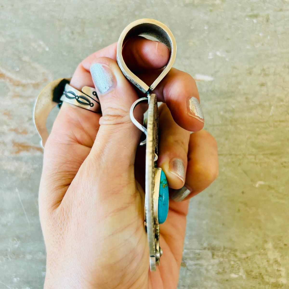 Navajo Herman Smith Sterling Silver & Kingman Turquoise Naja Pendant