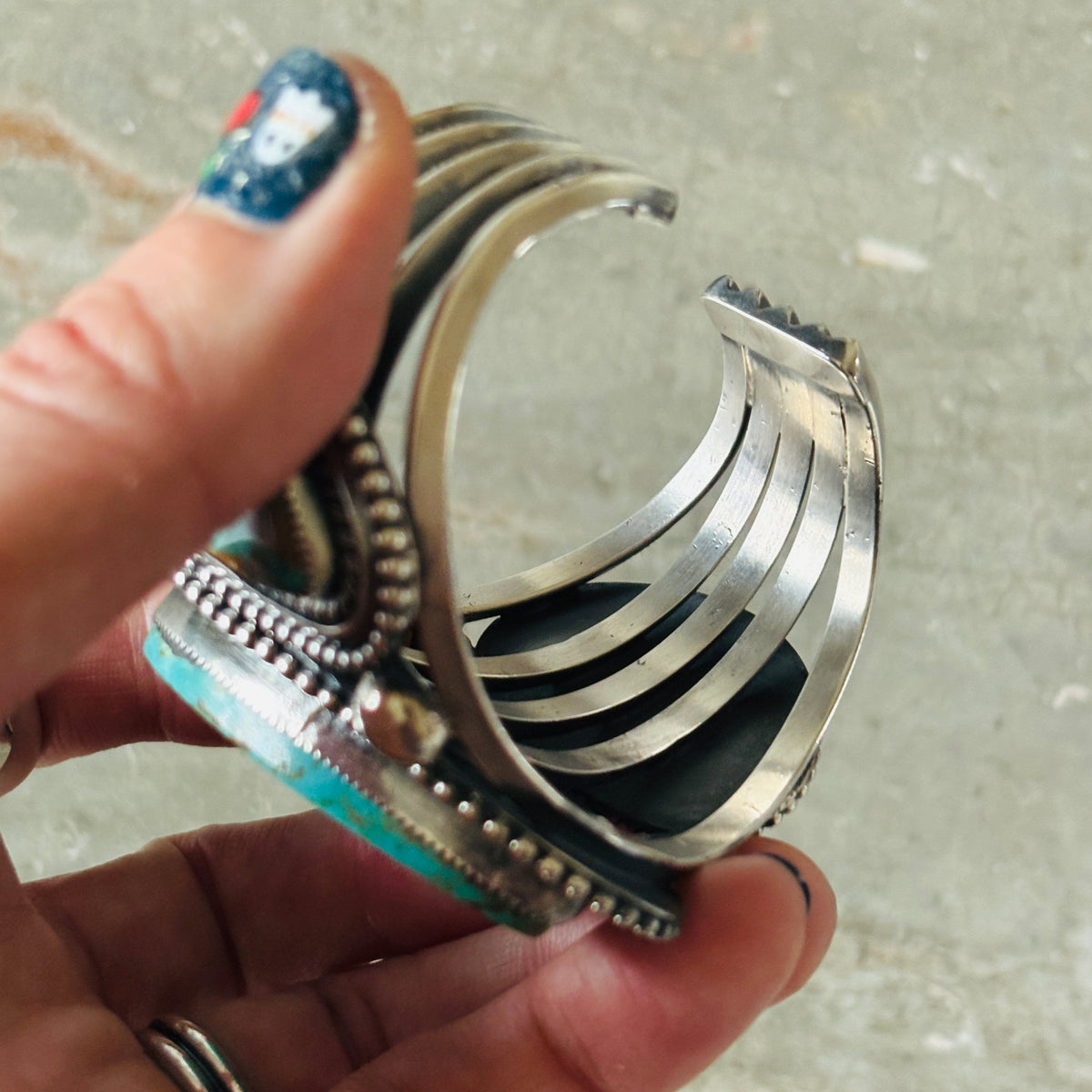 Navajo Glenn Livingston Sterling Silver & Kingman Turquoise Statement Cuff