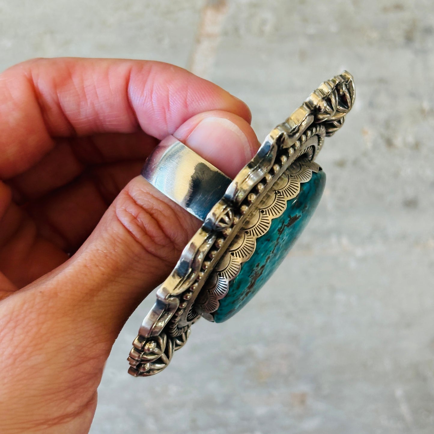Navajo Glenn Livingston Sterling Silver & Desert Rose Turquoise Statement Ring