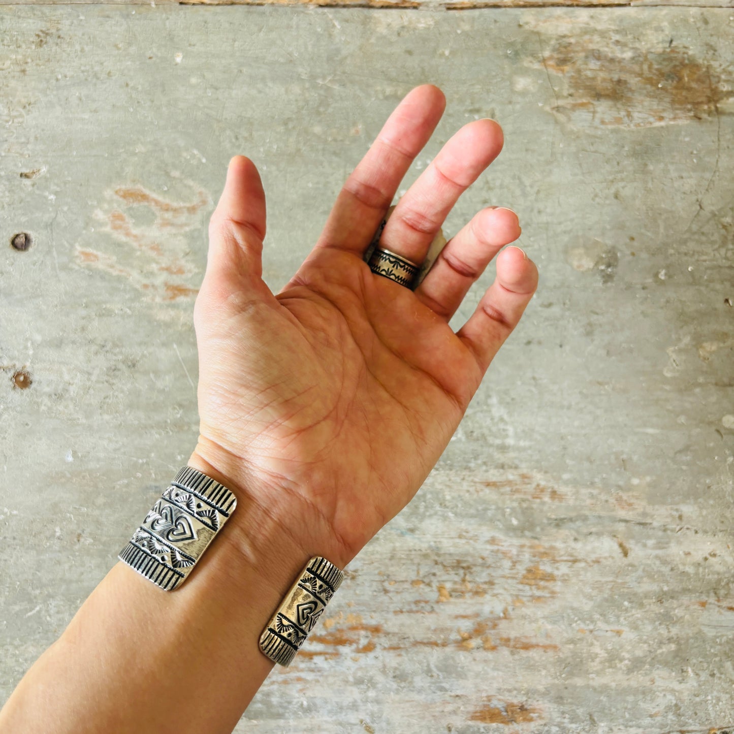 Navajo Kathleen Chavez Sterling Silver - Sonoran & Kingman Cluster Ring