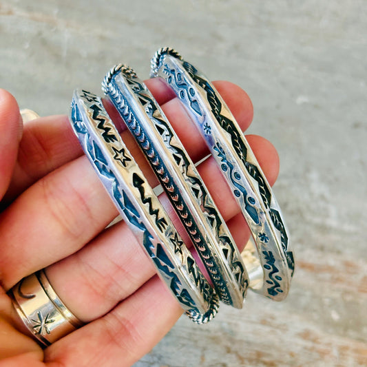 Navajo Delayne Reeves Sterling Silver Carinated Arrow Cuffs