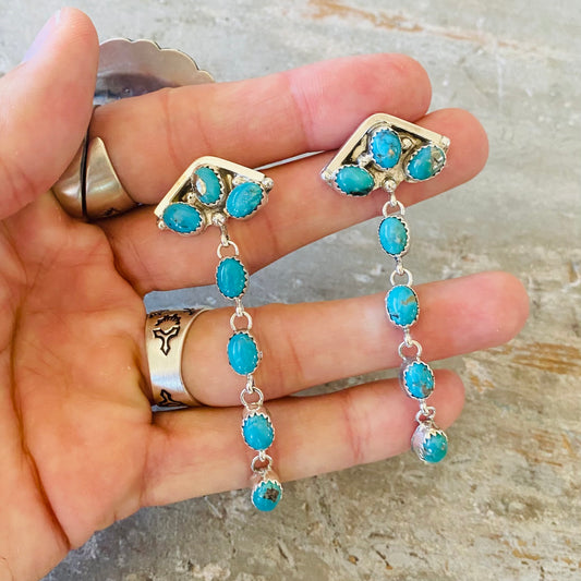 Navajo Nora Whitegoat Sterling Silver & Kingman Turquoise Statement Earrings