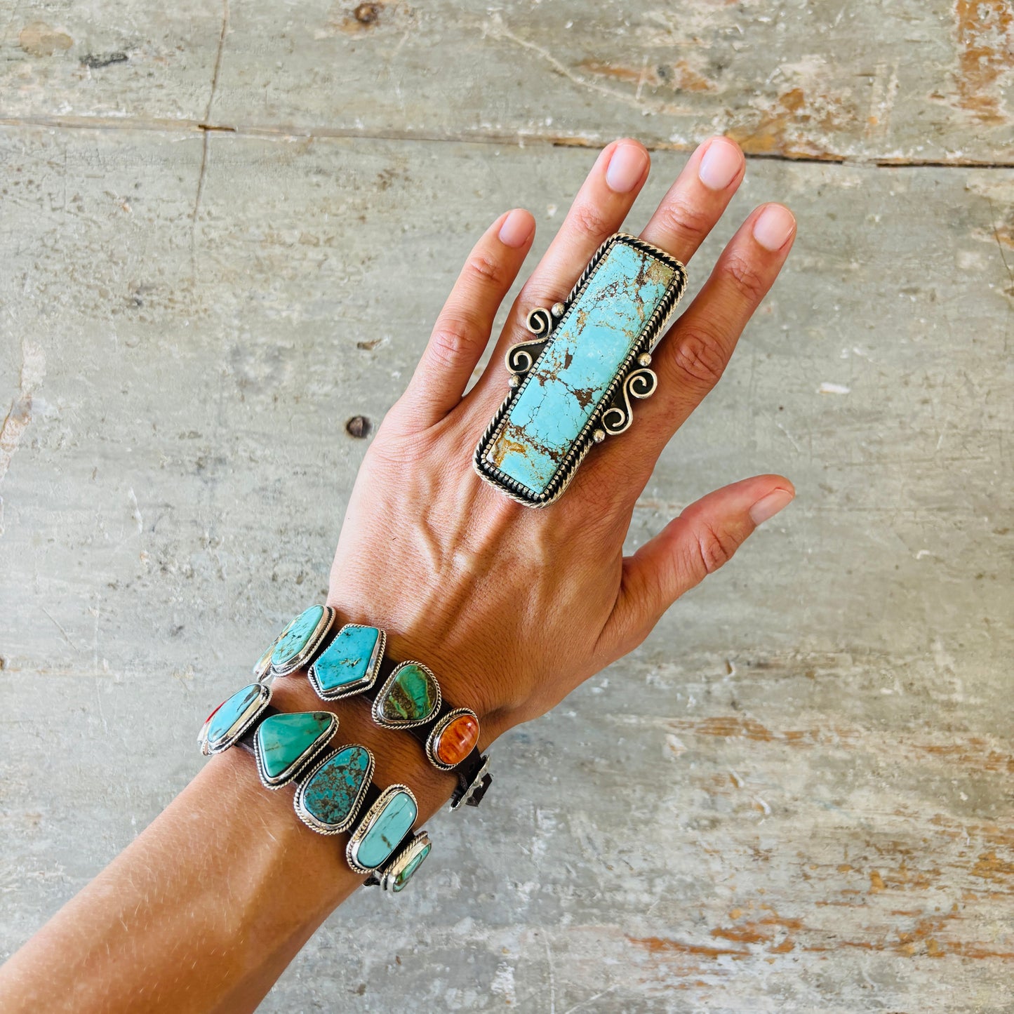 Navajo Landon Secatero Sterling Silver & Kingman Turquoise Rectangle Ring