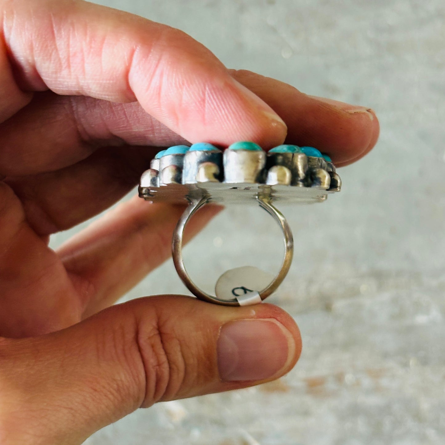Navajo Bobby Johnson Sterling Silver & Mixed Turquoise Cluster Ring