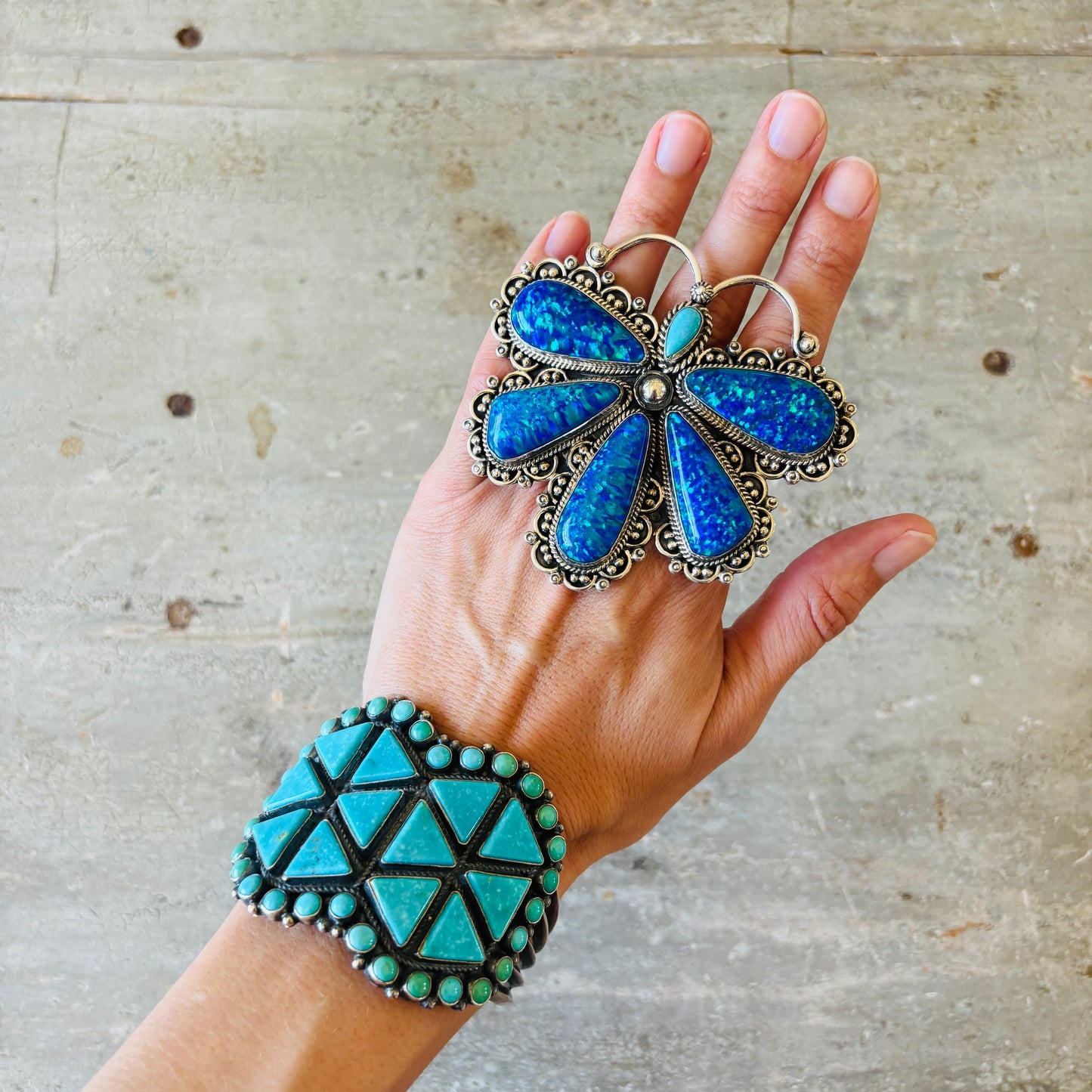 Navajo Hemerson Brown Sterling Silver - Blue Lab Opal & Sleeping Beauty Turquoise Dragonfly Ring