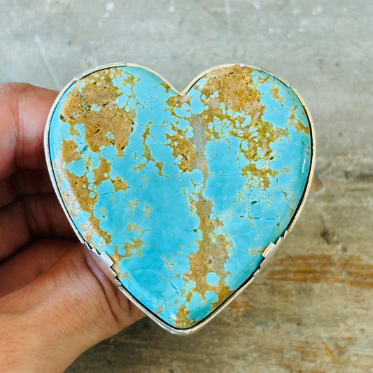 Navajo Langston Thompson Sterling Silver & Kingman Turquoise Heart Ring