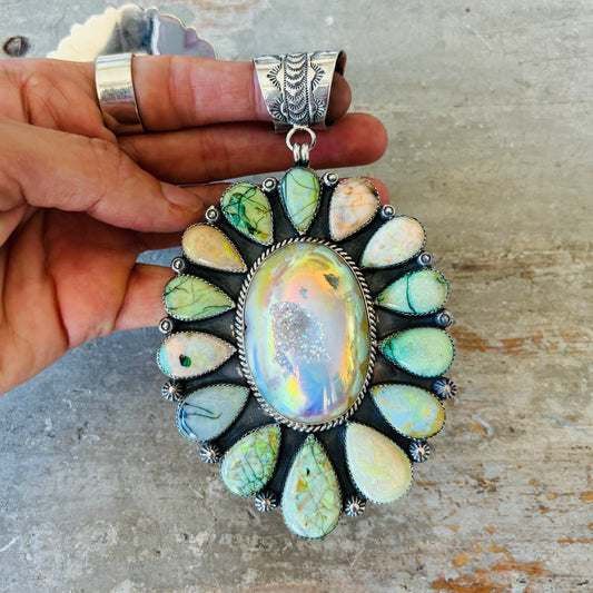 Navajo Hemerson Brown Sterling Silver - Druzy & Lab Opal Pendant