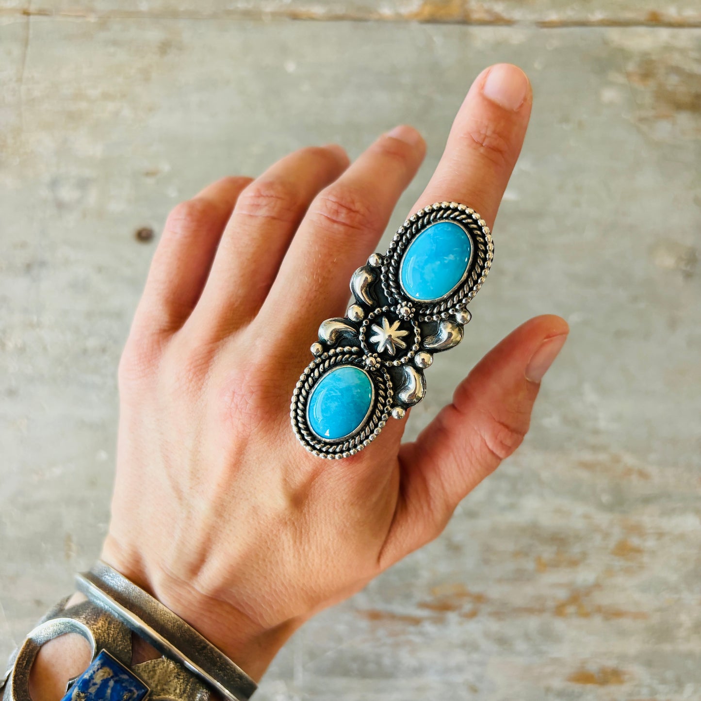 Navajo Braxton Parkett Sterling Silver & Turquoise Statement Ring