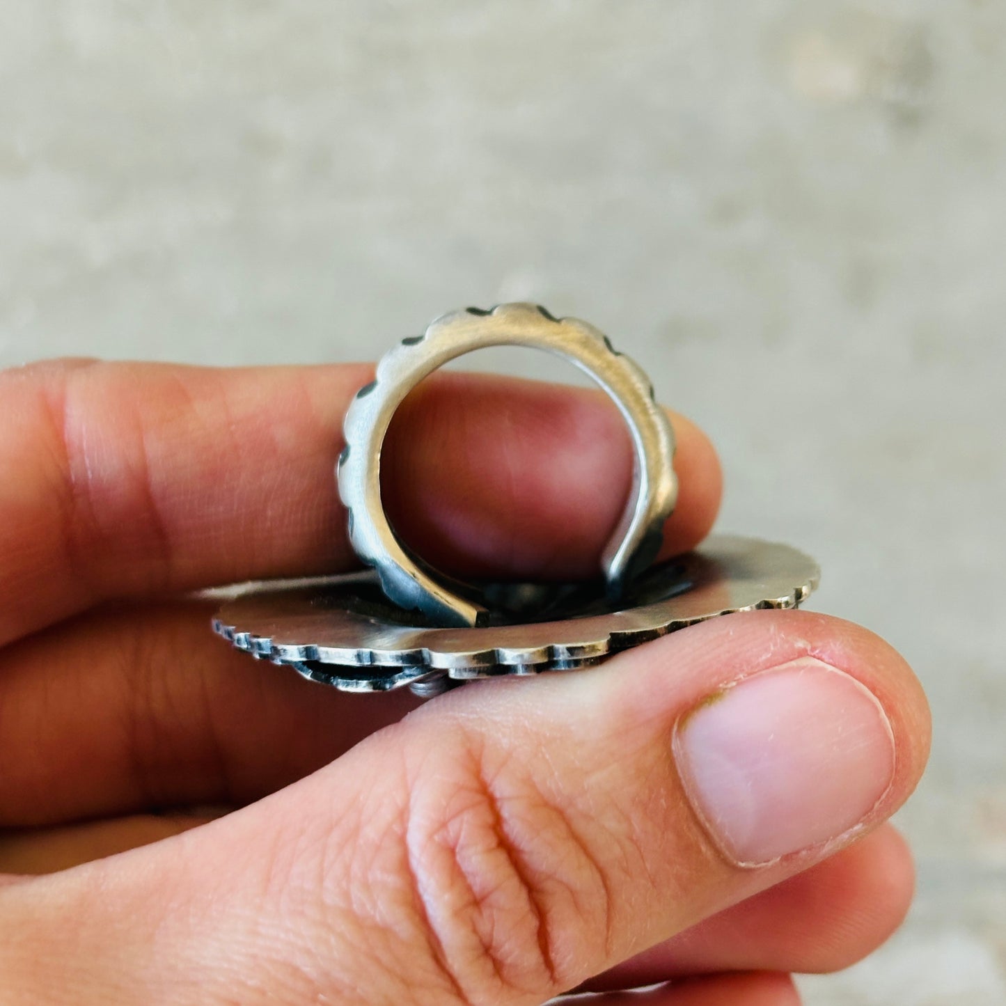 Navajo Derrick Cadman Sterling Silver & Kingman Turquoise Statement Ring