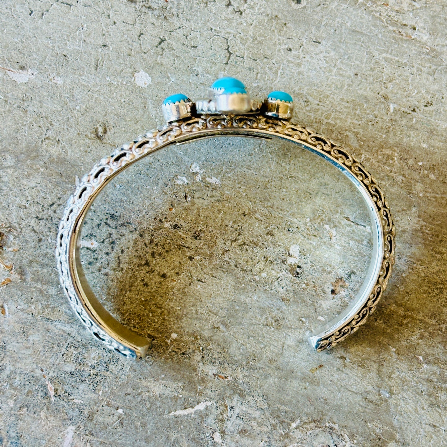 Navajo Hemerson Brown Sterling Silver & Sleeping Beauty Turquoise Stacker Cuff