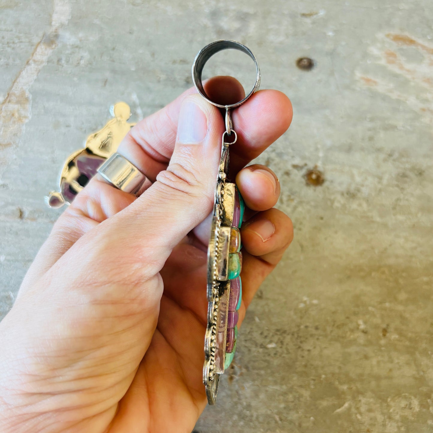 Navajo Hemerson Brown Sterling Silver - Phosphosiderite & Kingman Turquoise Cobblestone Cross