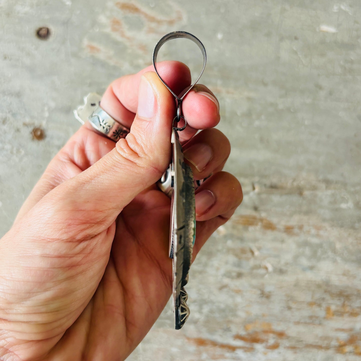 Navajo Hemerson Brown Sterling Silver & Kingman Turquoise Naja Pendant