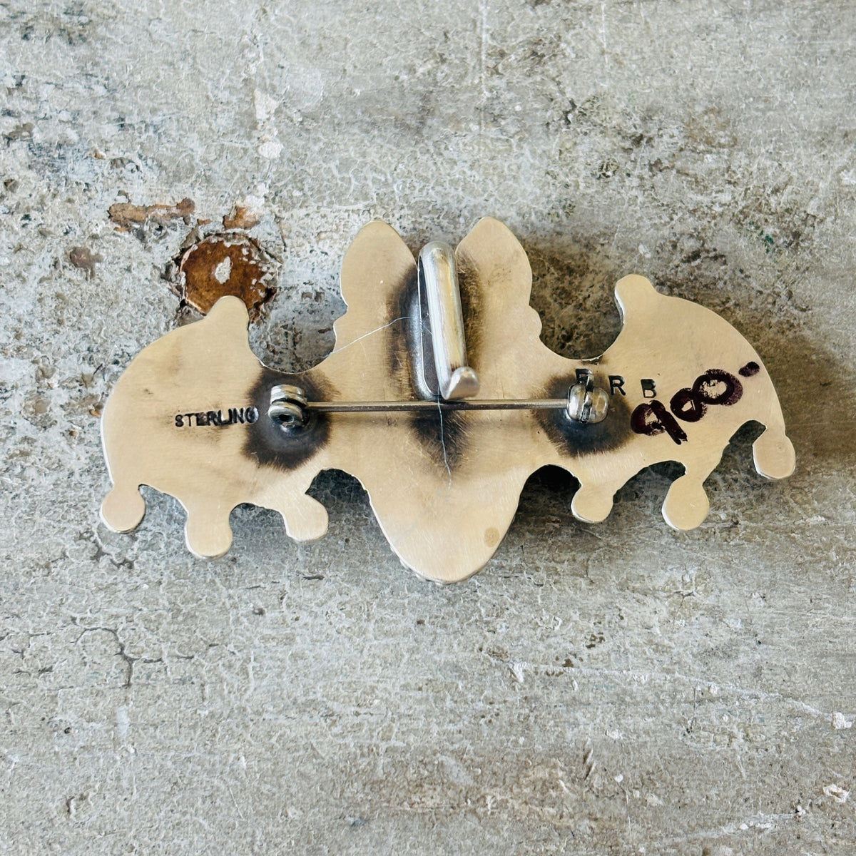 Navajo Readda Begay Sterling Silver & Black Onyx Bat Pin - Pendant