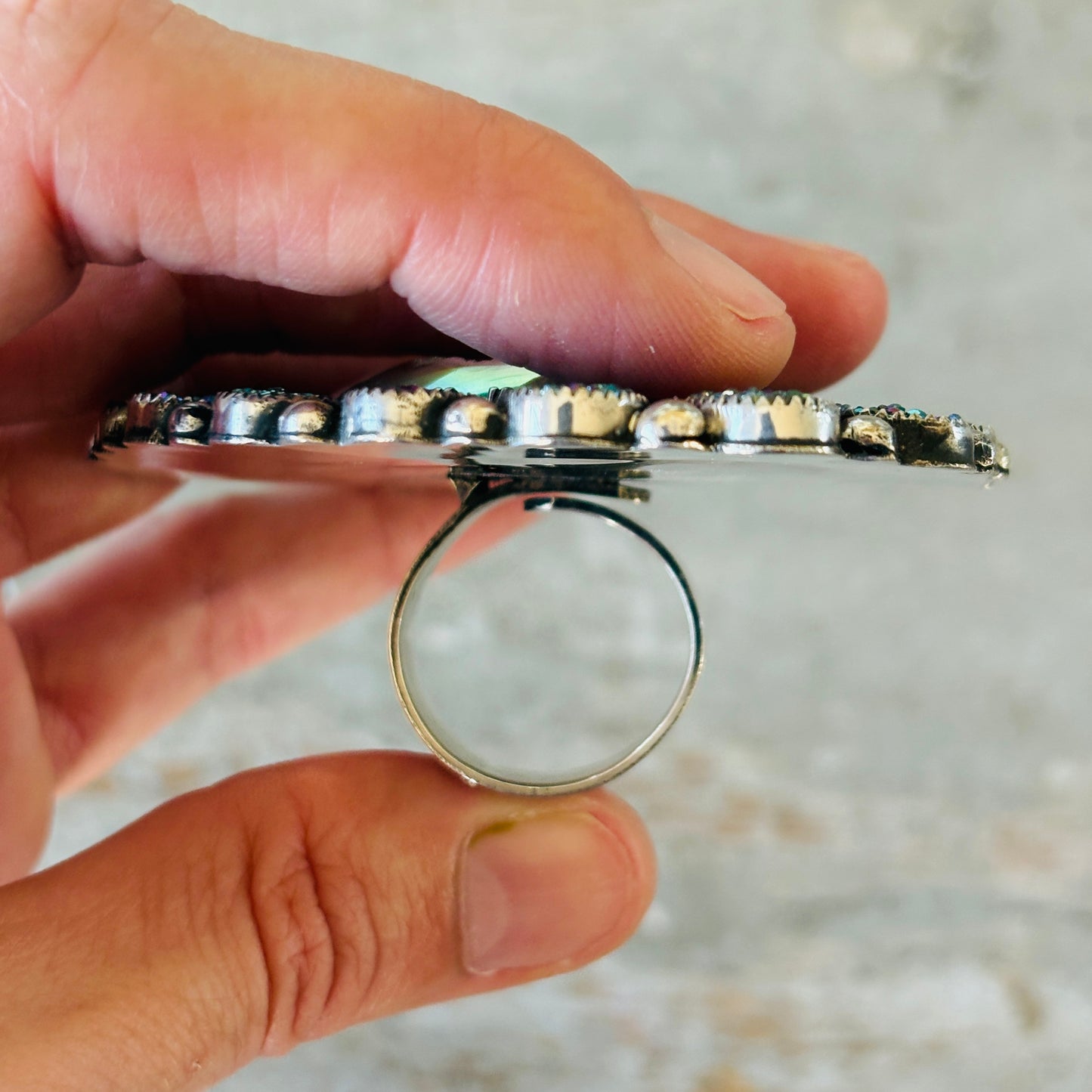Navajo Hemerson Brown Sterling Silver & Druzy Statement Ring