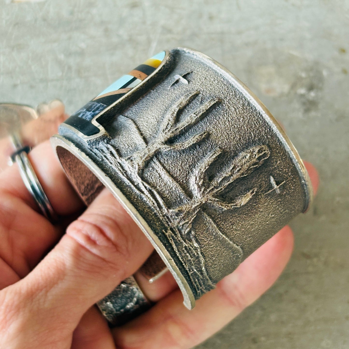 Navajo Monty Claw Sterling Silver Multi Stone Inlay Statement Cuff