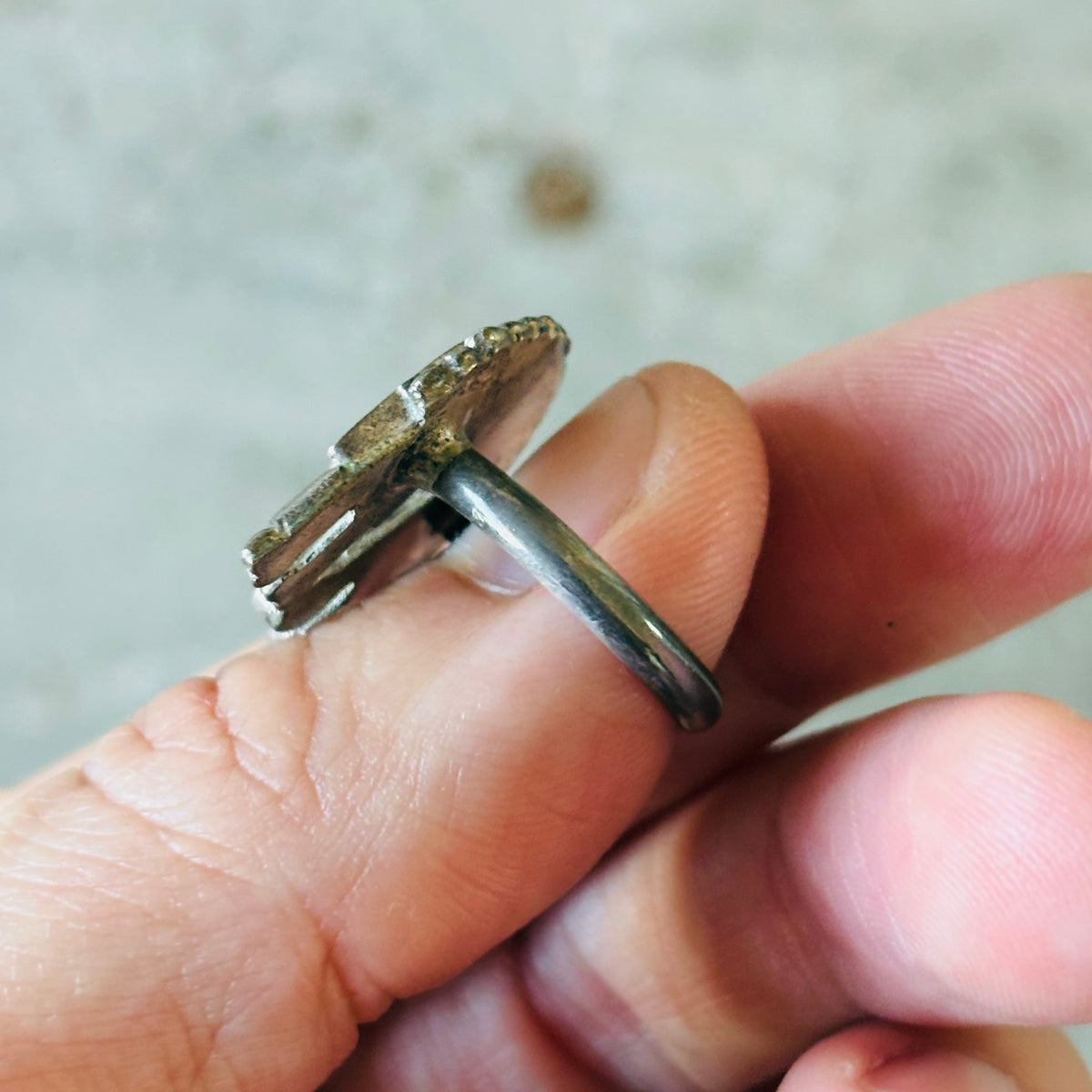 Vintage Zuni Sterling Silver Multi Stone Inlay Rainbow Man Ring