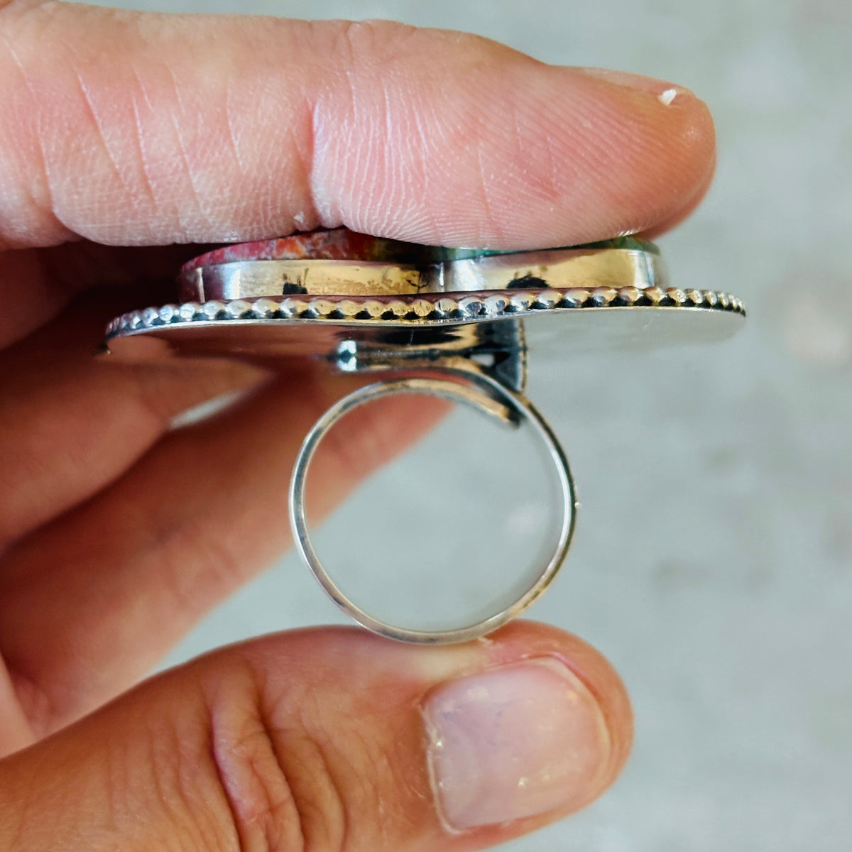 Navajo Hemerson Brown Sterling Silver & Rainbow Dyed Druzy Heart Ring