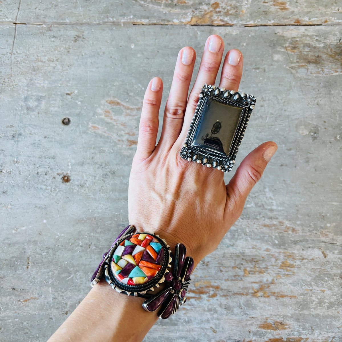Navajo Kindale Billah Sterling Silver & Hematite Statement Ring
