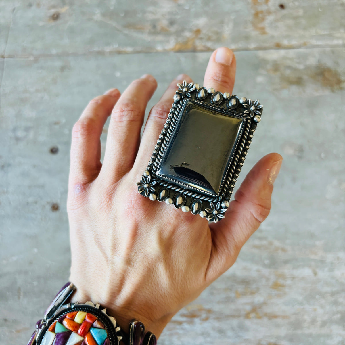 Navajo Kindale Billah Sterling Silver & Hematite Statement Ring