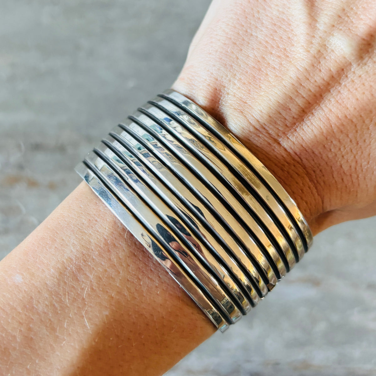 Navajo Andy Cadman Sterling Silver Stars Statement Cuff