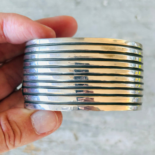 Navajo Andy Cadman Sterling Silver Stars Statement Cuff