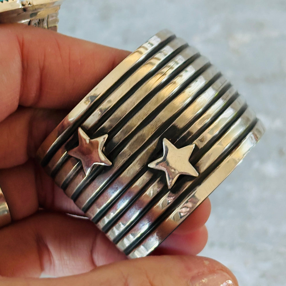 Navajo Andy Cadman Sterling Silver Stars Statement Cuff
