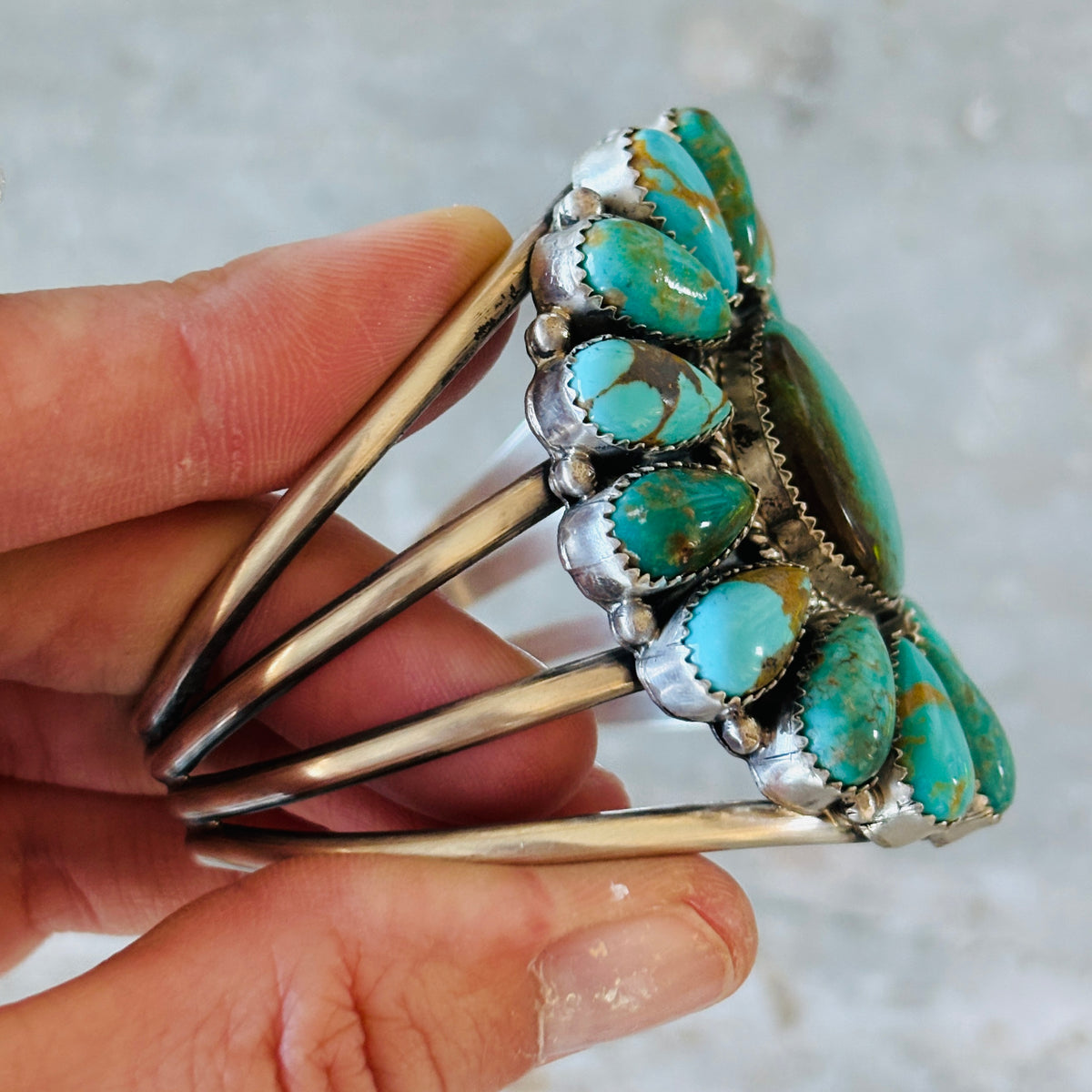 Navajo Effie Garfield Sterling Silver & Kingman Turquoise Cluster Cuff