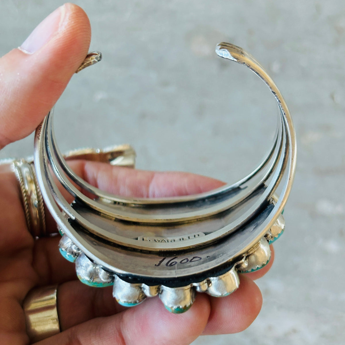 Navajo Effie Garfield Sterling Silver & Kingman Turquoise Cluster Cuff