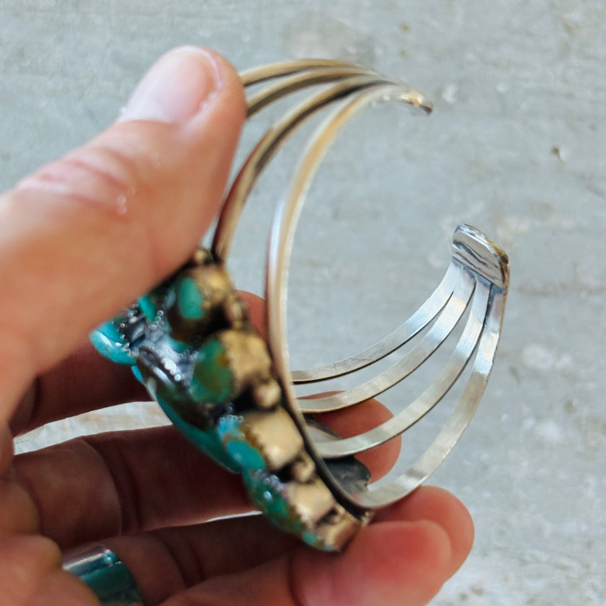 Navajo Effie Garfield Sterling Silver & Kingman Turquoise Cluster Cuff