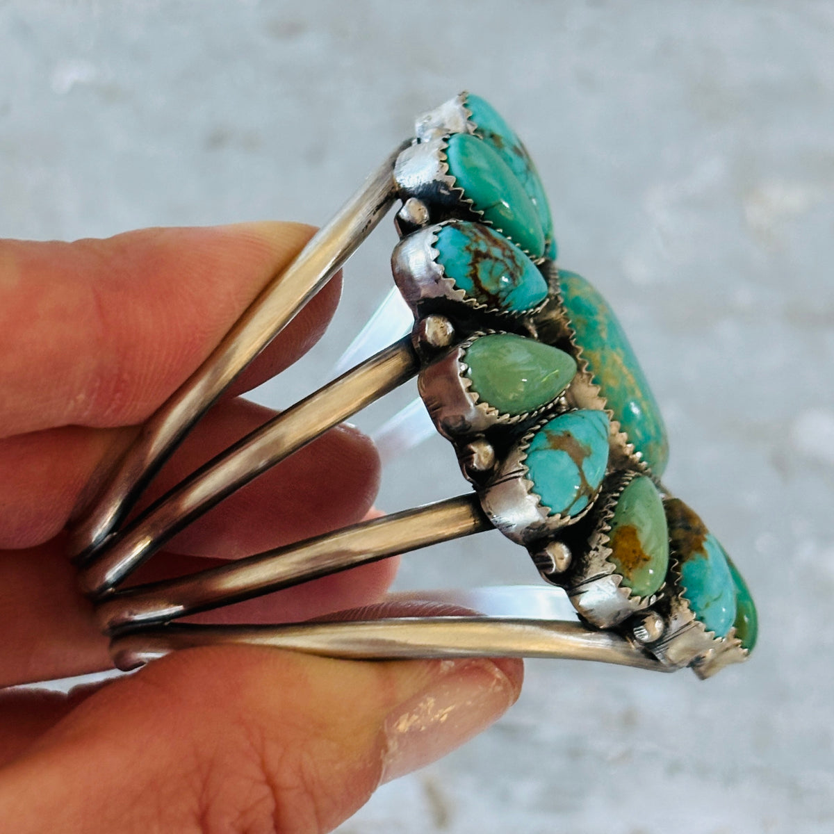 Navajo Effie Garfield Sterling Silver & Kingman Turquoise Cluster Cuff