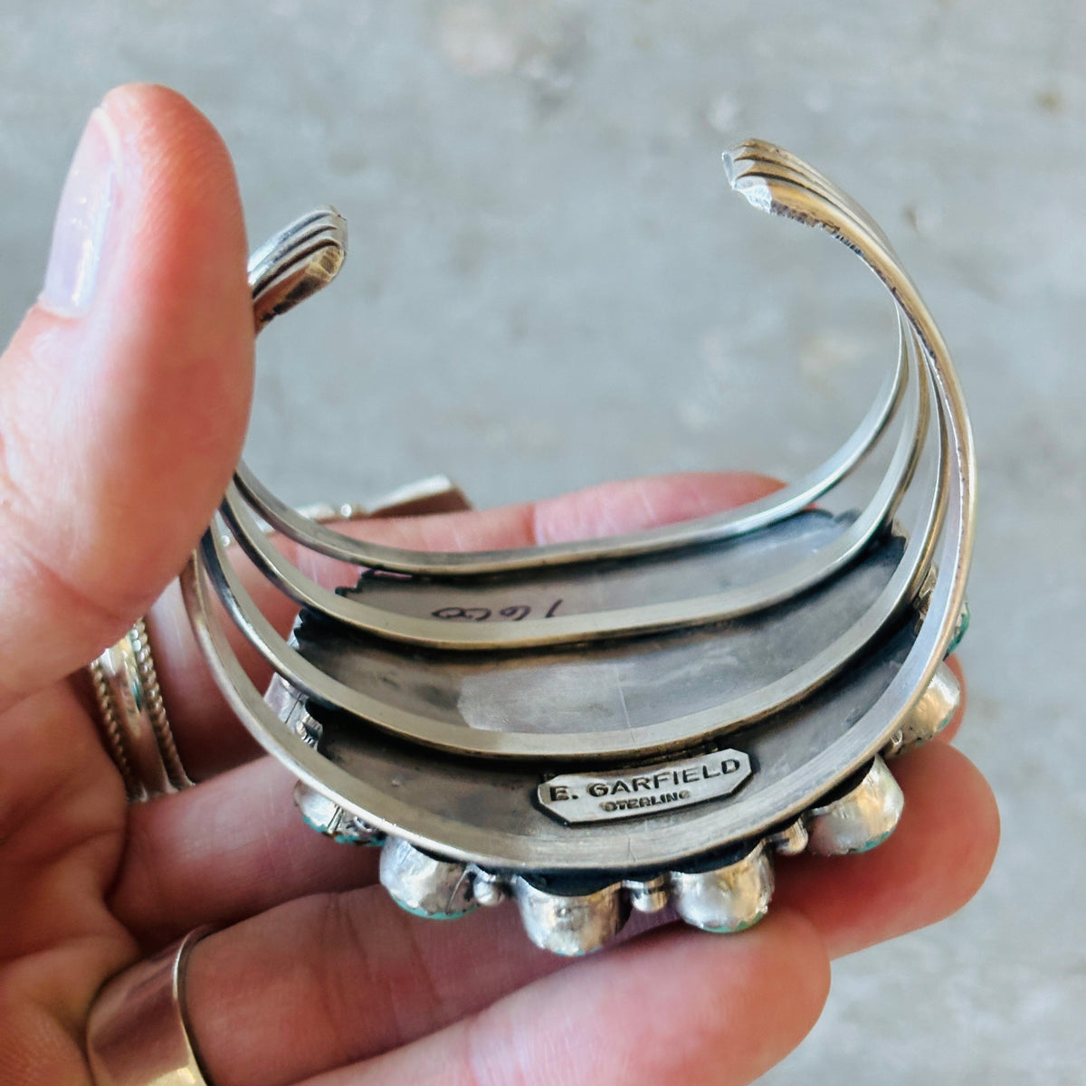 Navajo Effie Garfield Sterling Silver & Kingman Turquoise Cluster Cuff