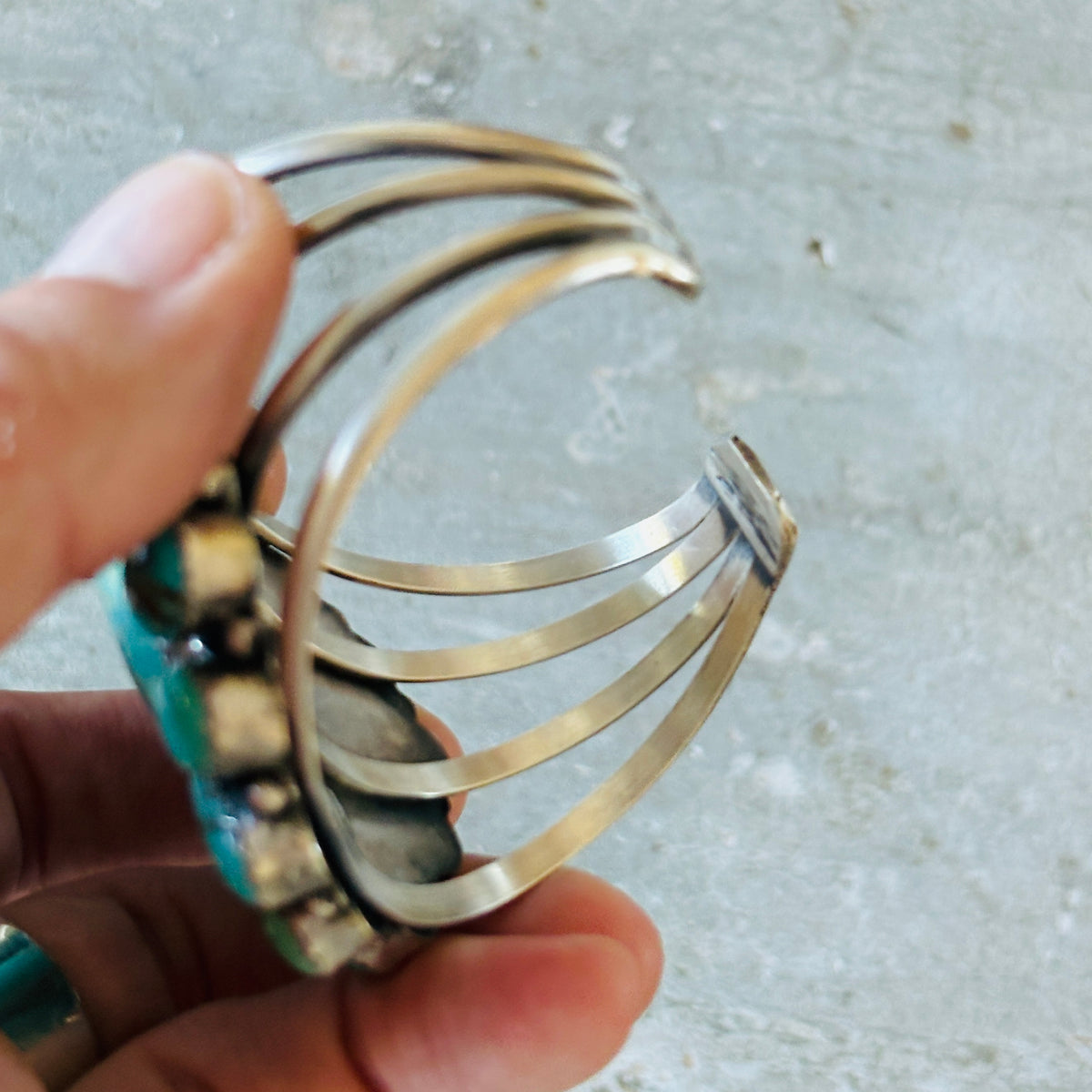 Navajo Effie Garfield Sterling Silver & Kingman Turquoise Cluster Cuff