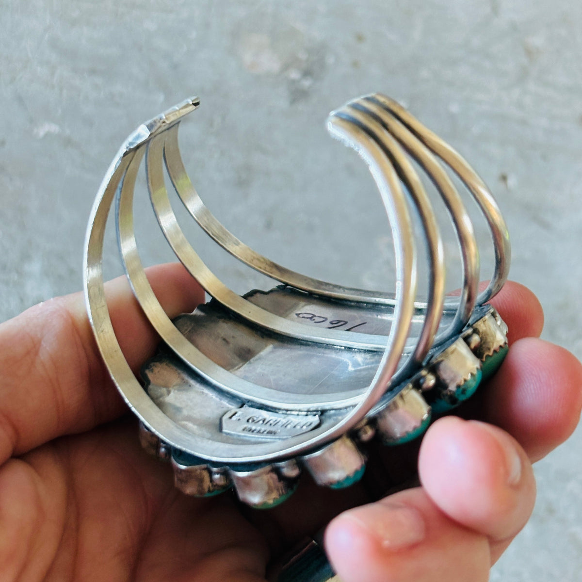 Navajo Effie Garfield Sterling Silver & Kingman Turquoise Cluster Cuff
