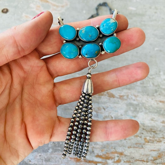 Navajo Kee Nataani Sterling Silver & Turquoise Tassel Necklace