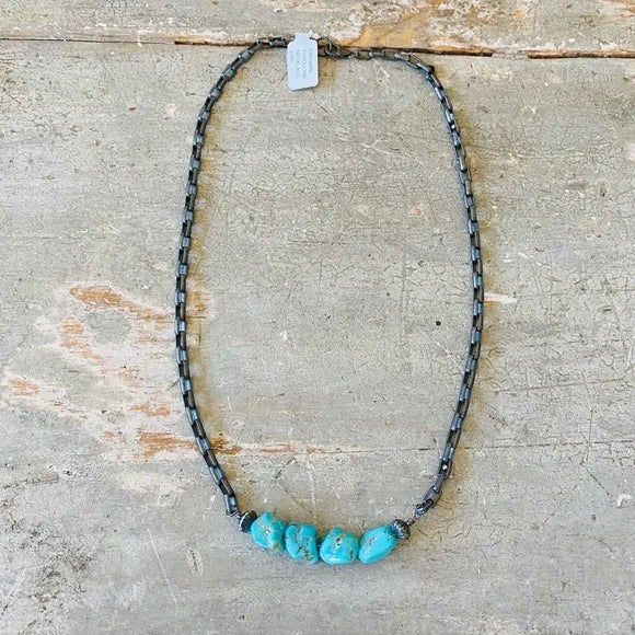 Navajo Corrane Smith Sterling Silver & Kingman Turquoise Necklace