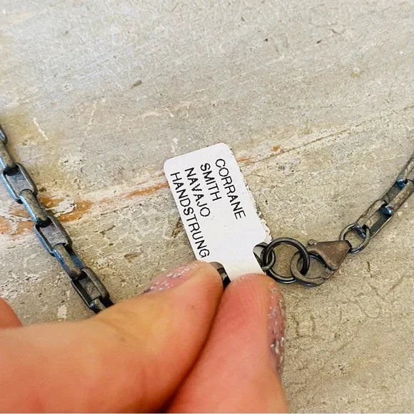 Navajo Corrane Smith Sterling Silver & Kingman Turquoise Necklace