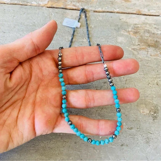 Navajo Corrane Smith Sterling Silver & Kingman Turquoise Necklace