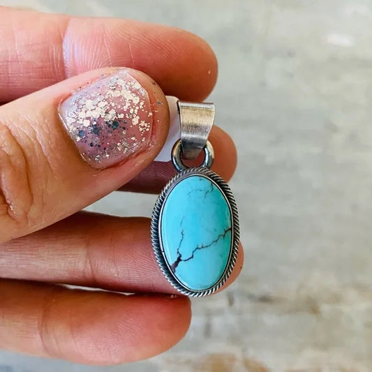 Navajo Eli Skeets Sterling Silver & Egyptian Turquoise Pendant