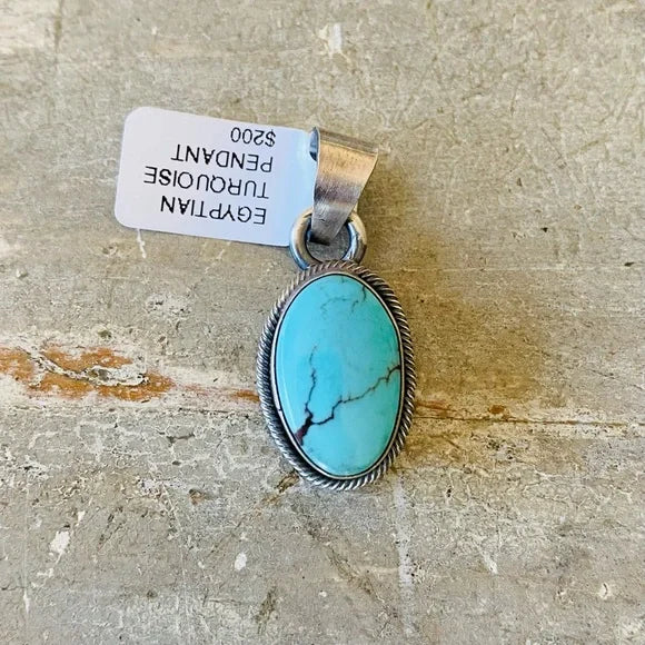 Navajo Eli Skeets Sterling Silver & Egyptian Turquoise Pendant