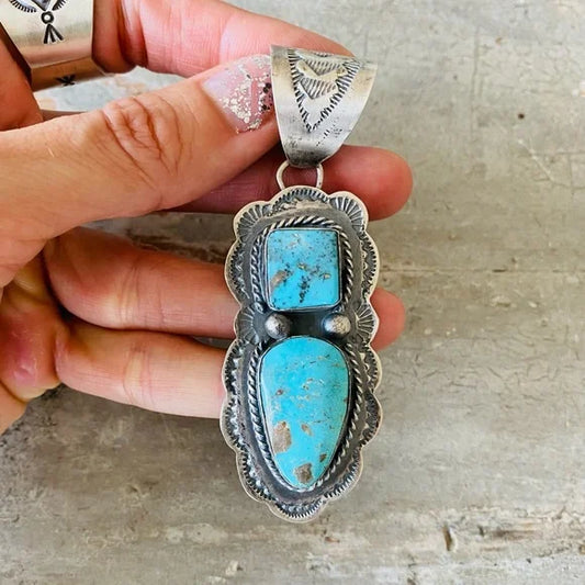 Navajo Boyd Ashley Sterling Silver & Kingman Turquoise Pendant