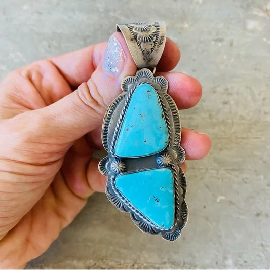 Navajo Boyd Ashley Sterling Silver & Kingman Turquoise Pendant