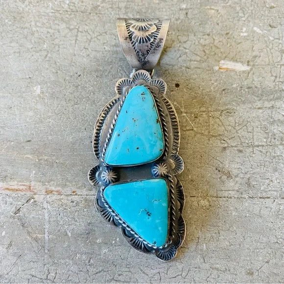 Navajo Boyd Ashley Sterling Silver & Kingman Turquoise Pendant