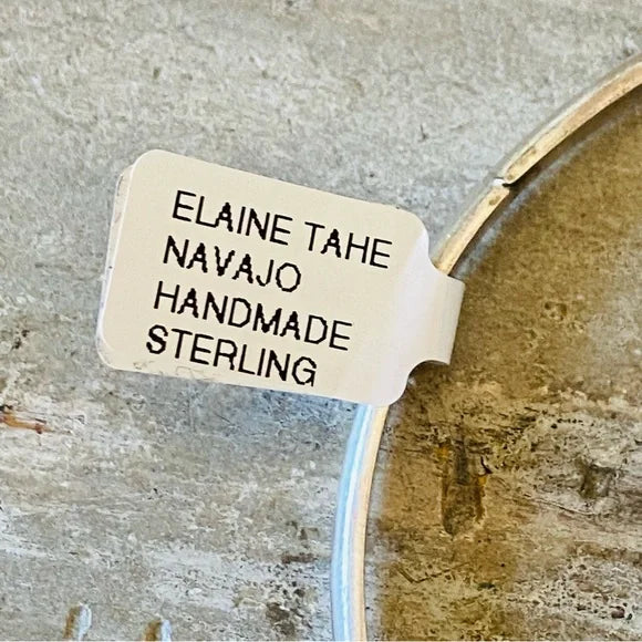 Navajo Elaine Tahe Sterling Silver Hand Stamped Bangle Bracelet