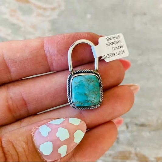 Navajo Scott Skeets Sterling Silver & #8 Turquoise Pendant