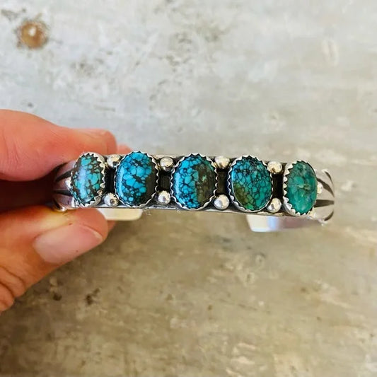 Navajo Wilson Begay Sterling Silver & Turquoise Cuff