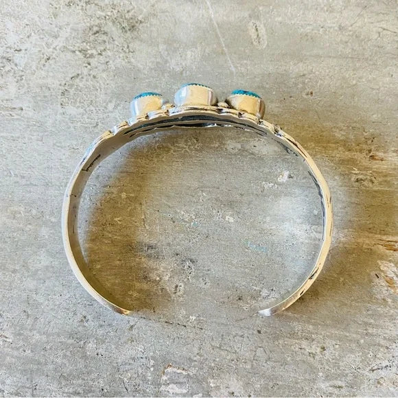 Navajo Signed Sterling Silver & Turquoise Cuff