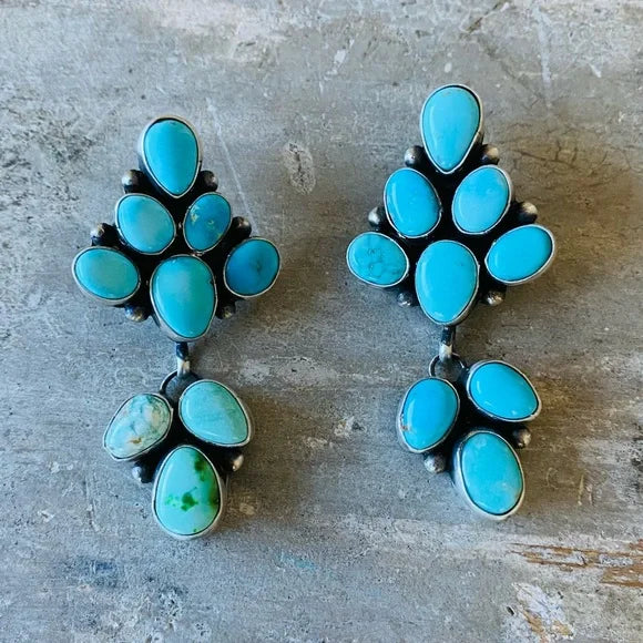 Navajo Timothy Yazzie Sterling Silver & Blue Ridge Turquoise Earrings